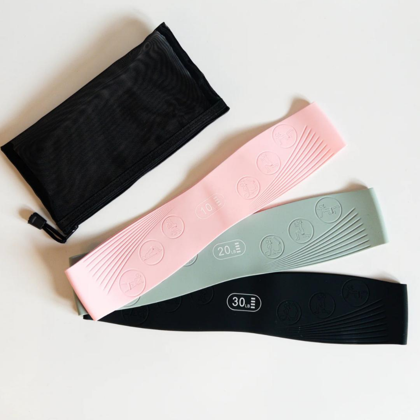 Silicone resistance bands set of 3 light medium heavy