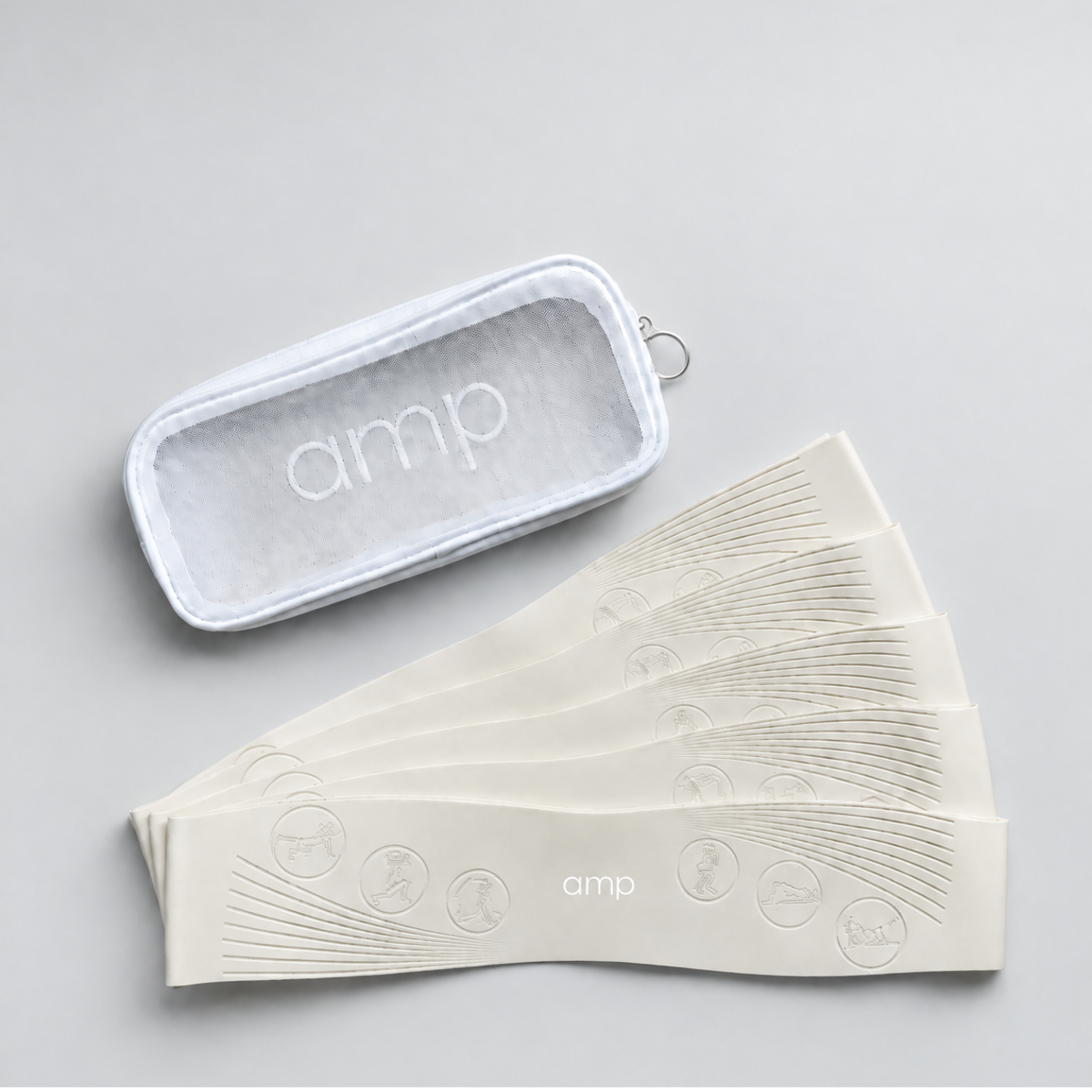 amp wellbeing silicone resistance bands pack of 5 in stone with carry storage case