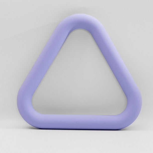 A lavender-colored weighted triangle fitness tool against a white background.