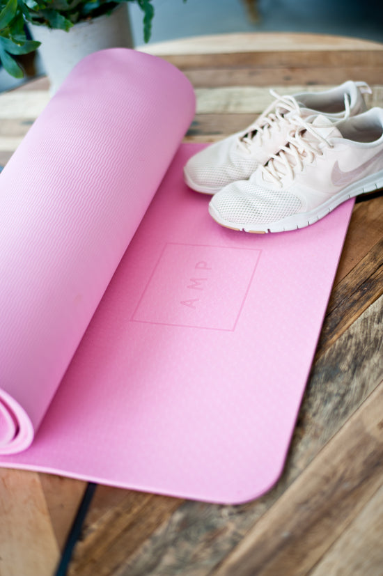 Pink fitness mat recycled TPE cushioned 