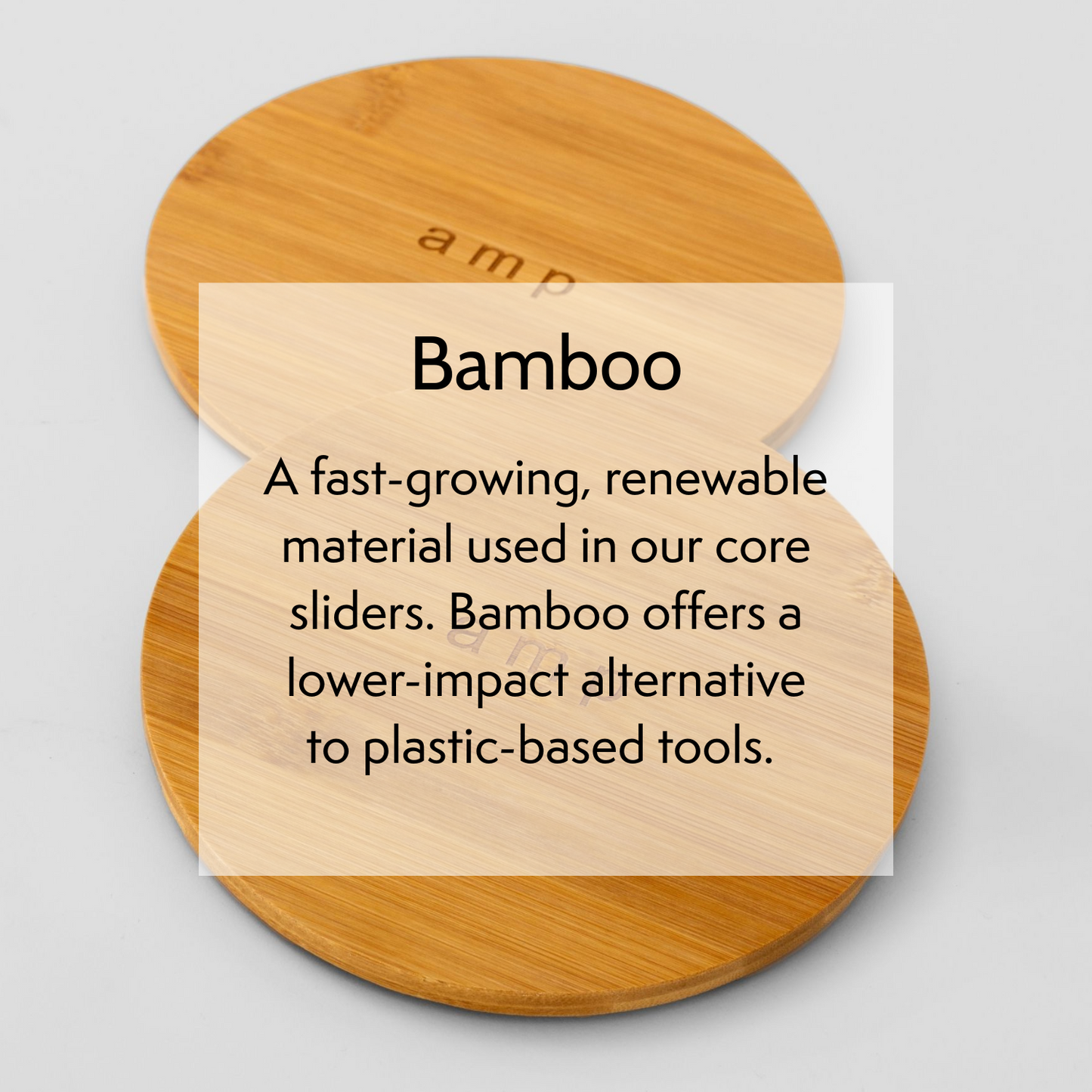 Bamboo core sliders with text about its use in product design.